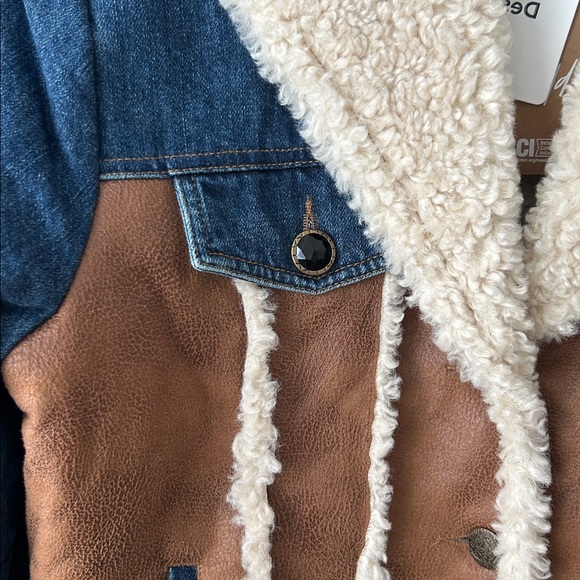 Desigual Daniela Sherpa Lined Denim & Faux Suede Patchwork Jacket EU Size 36 NWT - Picture 5 of 16